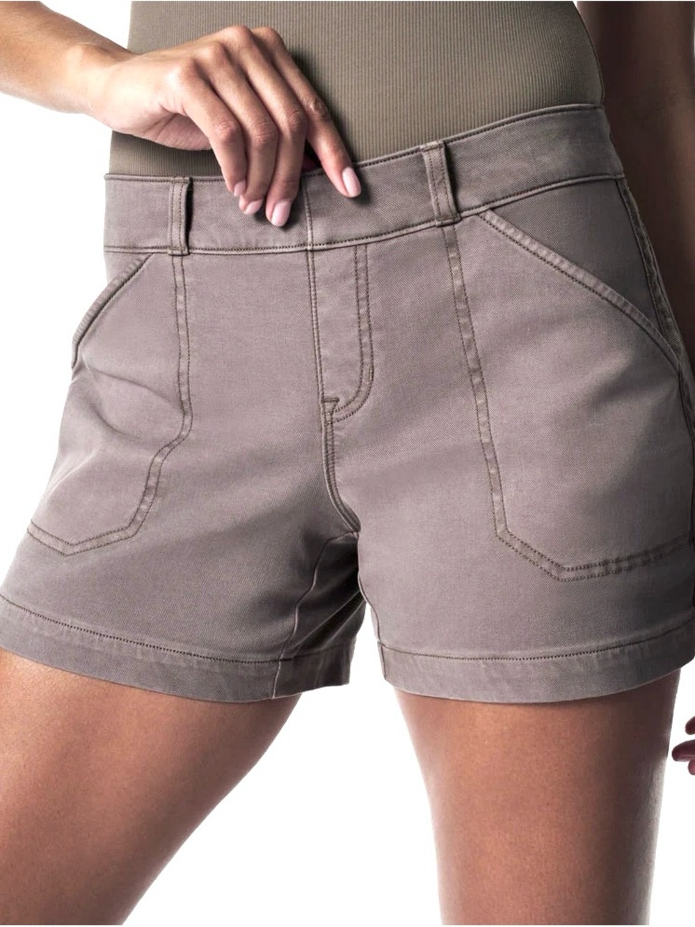 SPANX Stretch 4" Twill Shorts Smoke Brown Tummy Control Women’s Size S